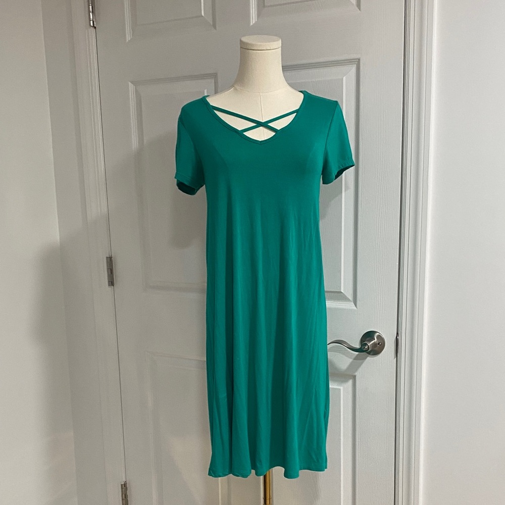 Teal Crisscross Neckline Dress